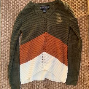 Green, tan and white sweater